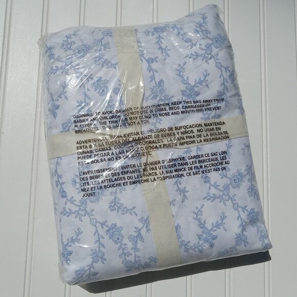 LAURA ASHLEY Queen Sheet Set White Victoria Blue Floral Percale Cotton Ruffled - Picture 8 of 11